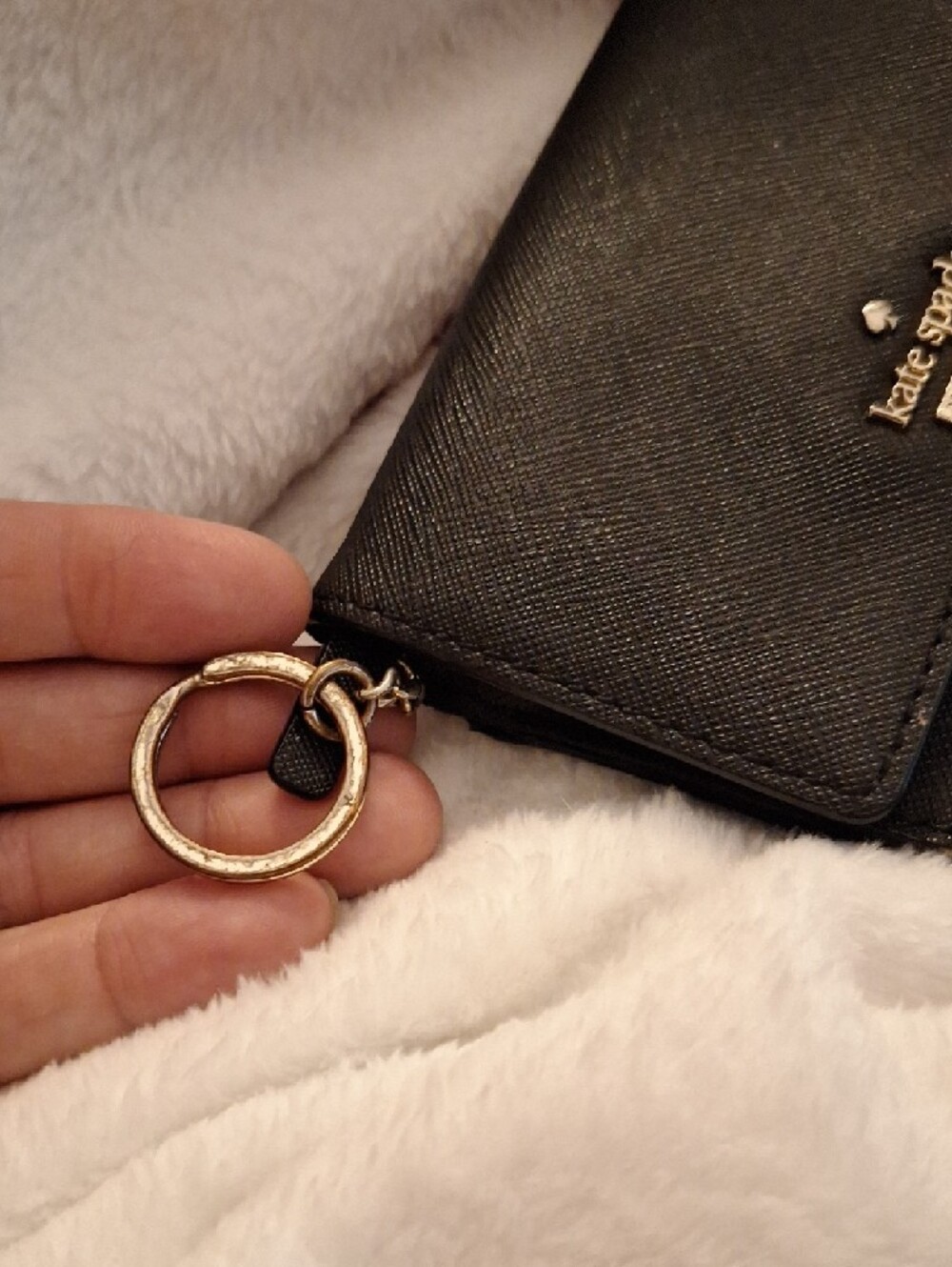 kate spade Black Saffiano Leather Card Case with Gold Logo and Keyring - Picture 6 of 6